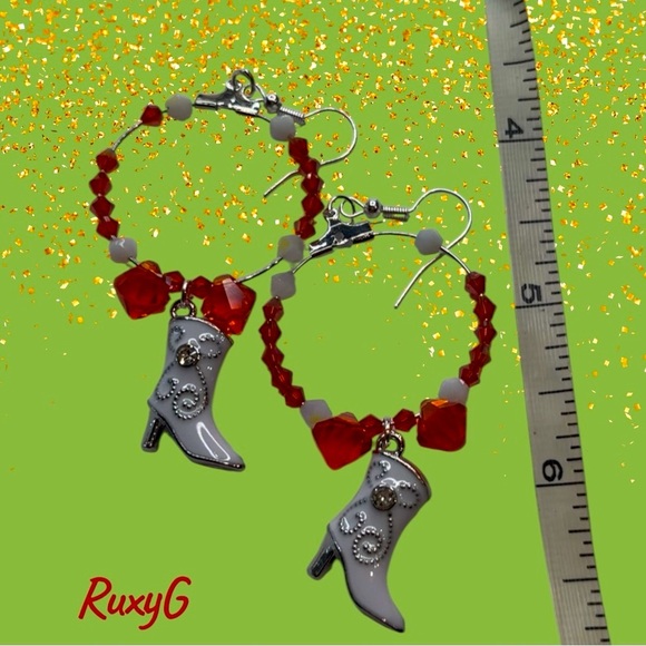 Orange 🍊 and Silver White Boot 👢 Earrings - Picture 6 of 6